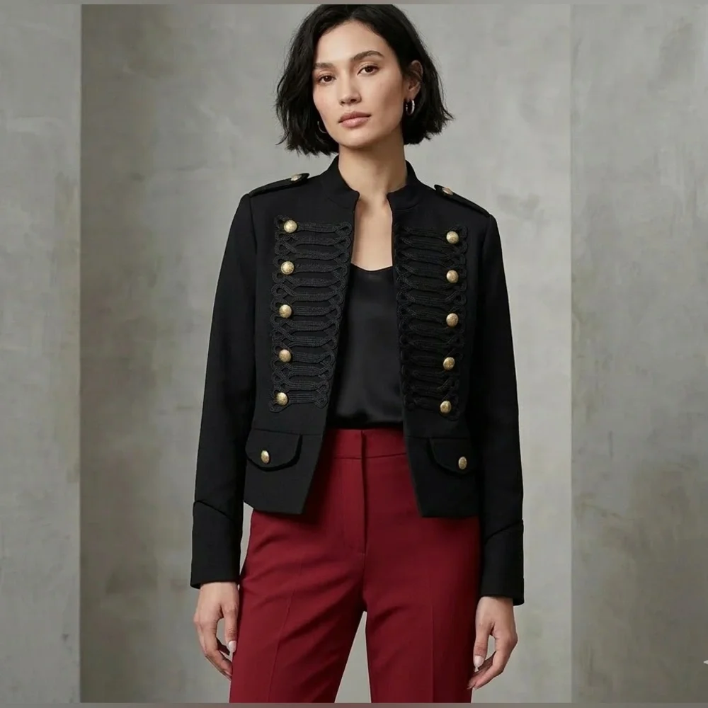 Vintage GAP Black Military Style Jacket Gold Detailed Buttons Band Leader Coat - Picture 2 of 8